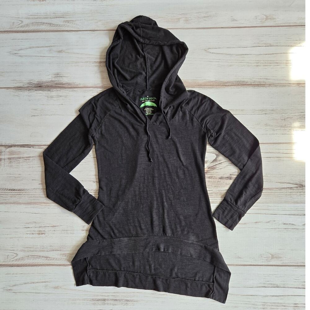 Earth Yoga Black Slub Knit Hoodie Teeshirt sz M